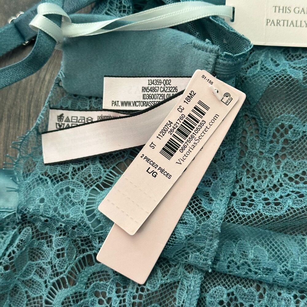 NWT Victoria's Secret Wicked Rose Lace Jade Blue Apron Lingerie Slip Size Large - Picture 10 of 14